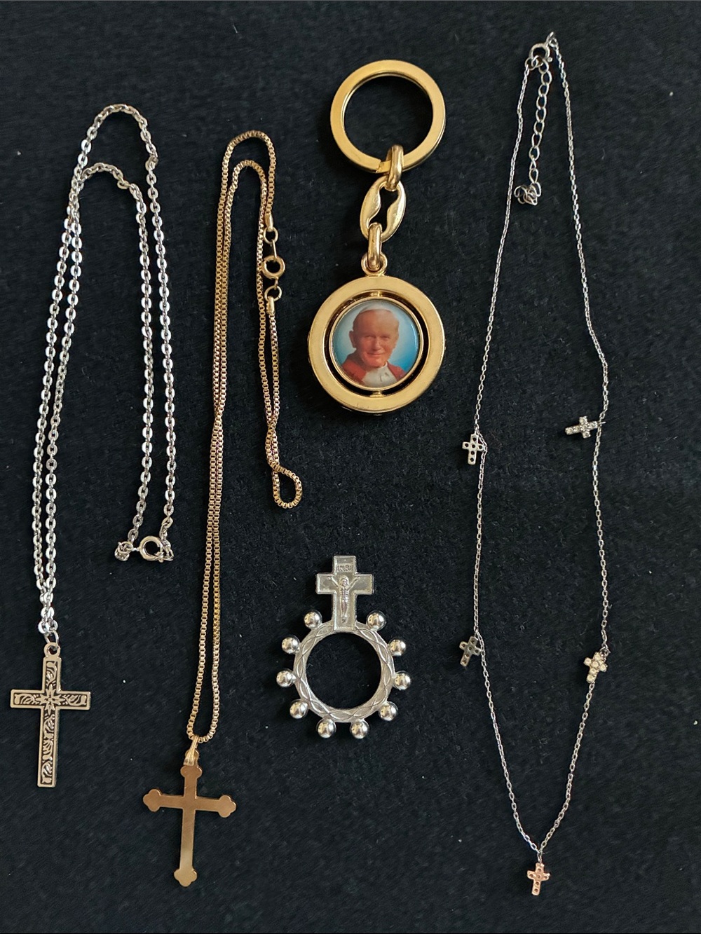 Vintage Religious Jewelry Lot 5 With One Elegant Silver Plated Cross Necklace - Picture 1 of 8